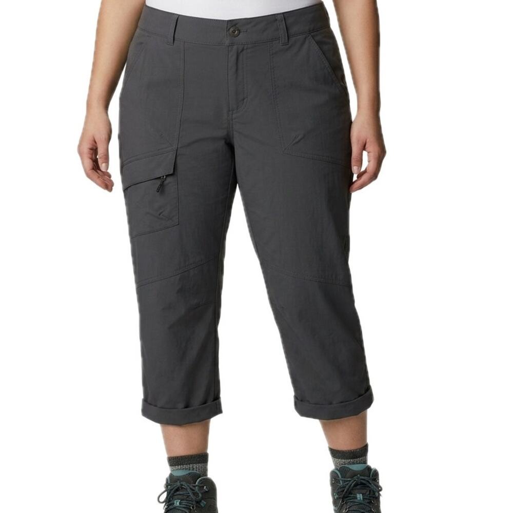 Columbia Dark Gray Cargo Nylon Cropped Mid Rise Capri Hiking Pants Pockets sz 12